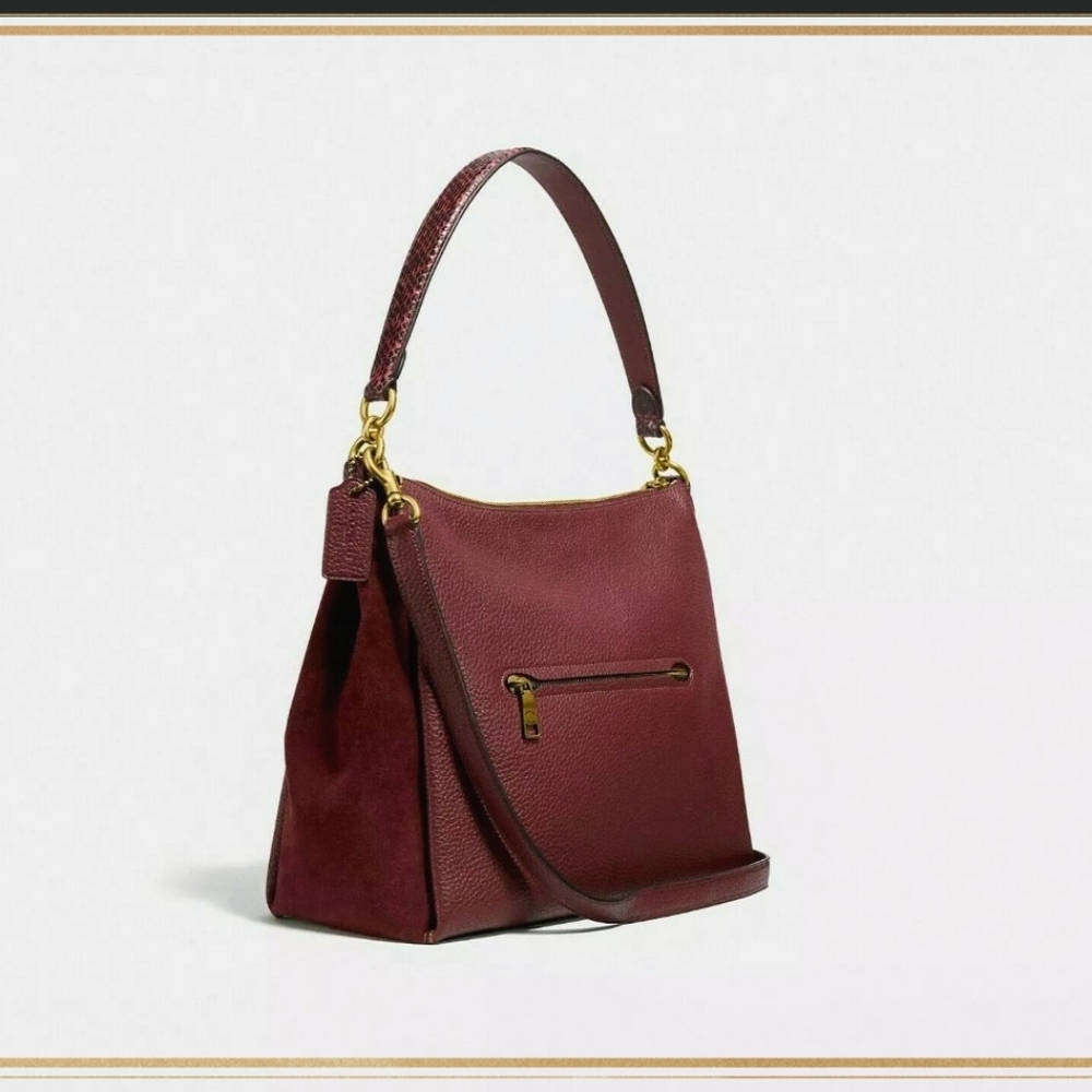 ***SOLD****Coach Shay Shoulder Bag With Snakeskin Detail - Brass/Wine - Picture 2 of 11